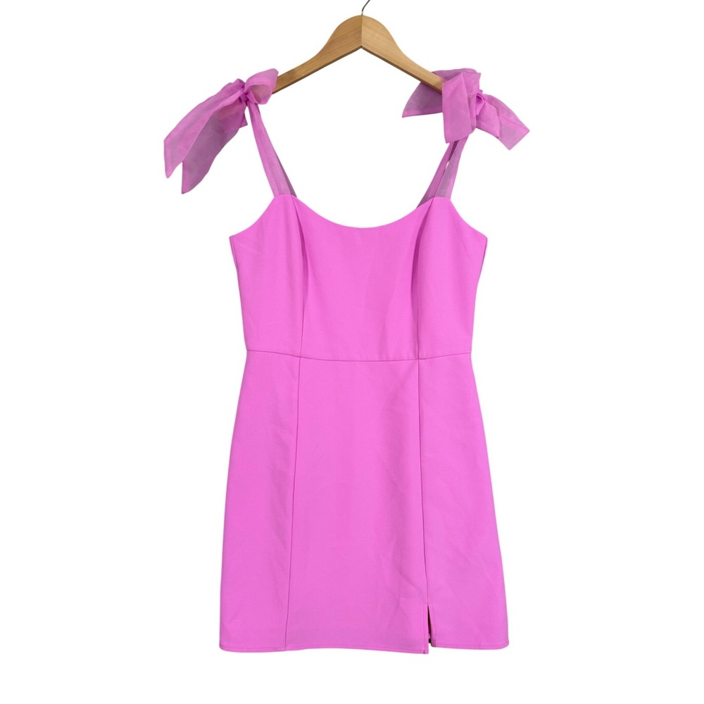 Adelyn Rae Mini Dress NWOT Women Size M Pink Tie Shoulder Sheer Strap Slit